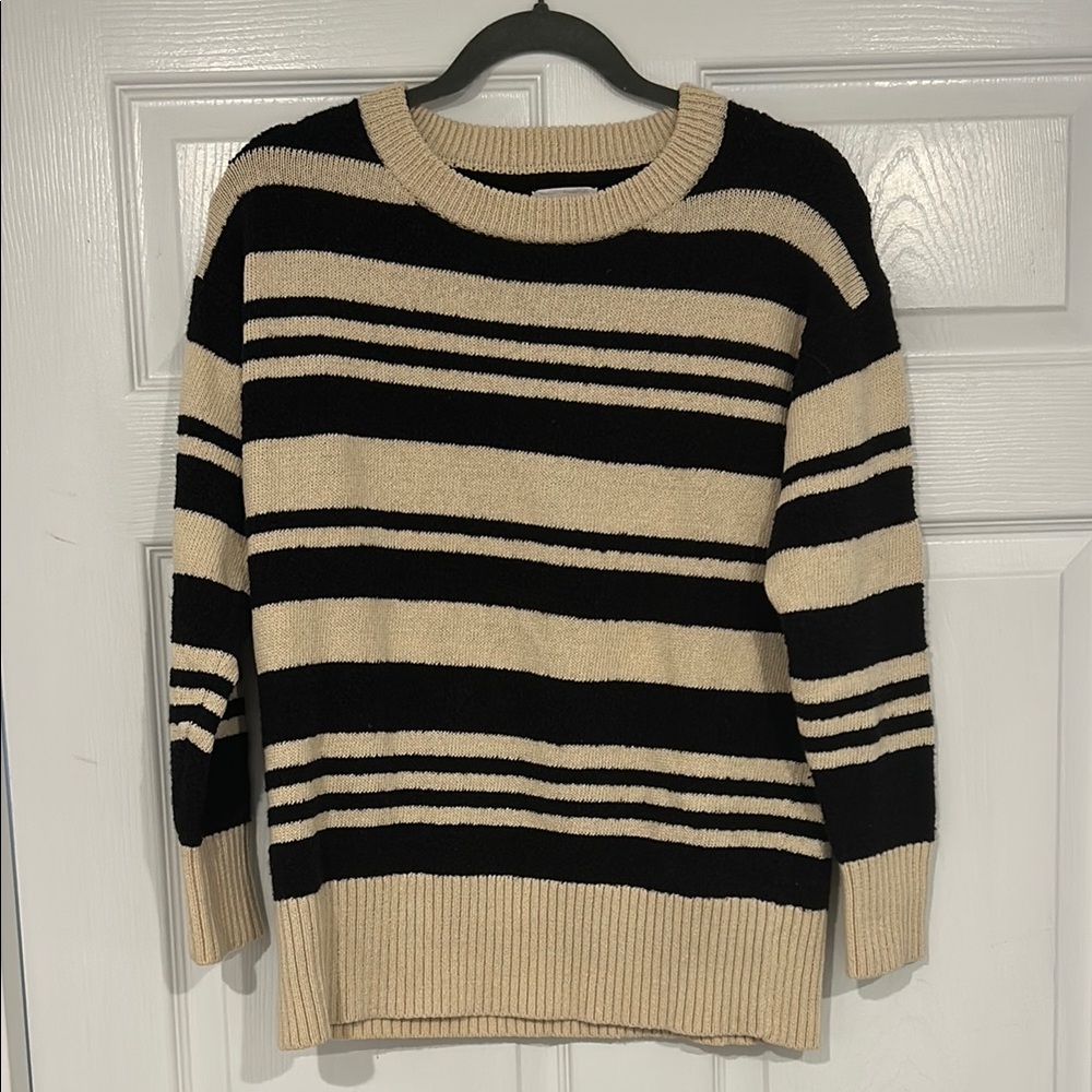 Lou & Grey Black and Cream Striped Crew Neck Sweater